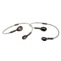 Bracelet argenté en plaqué argent monté de 2 pierres naturelles