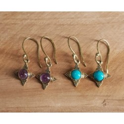 Boucle d'oreille laiton avec pierre naturelle N°61