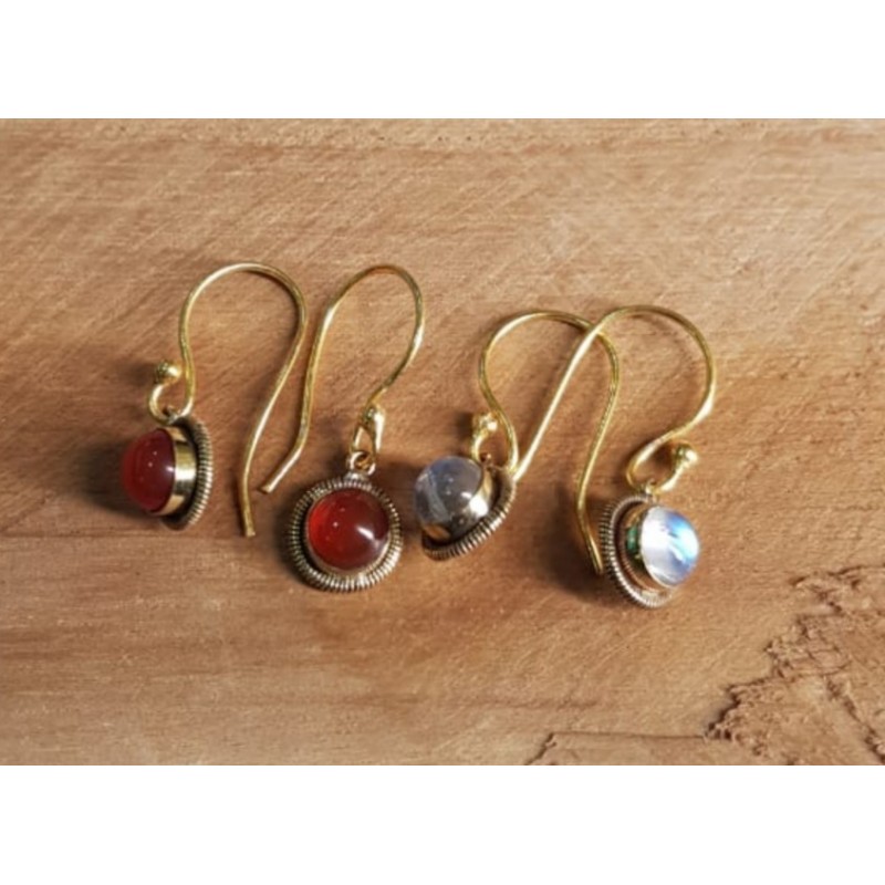 Boucle d'oreille laiton avec  pierre naturelle N°39