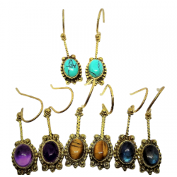 Boucle d'oreille e laiton monté d'une pierre naturelle N°57