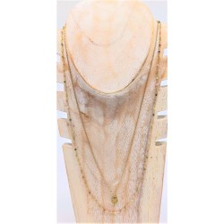 Collier en laiton et perles tourmaline avec chaîne double et accessoire mandala.