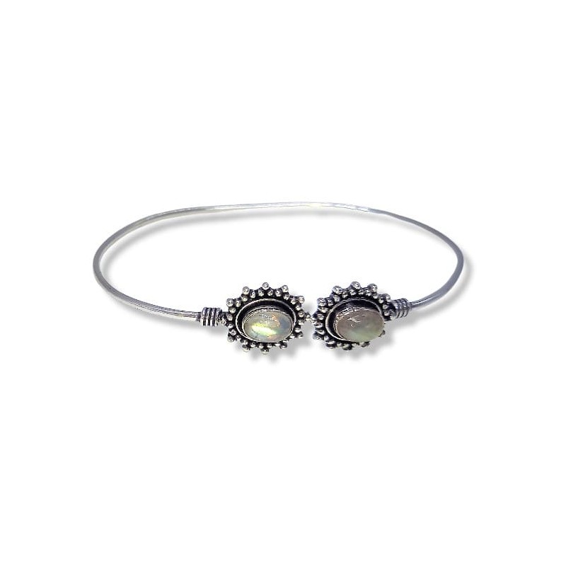 Bracelet plaqué argent monté de 2 pierres naturelles Bangle N°29