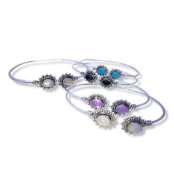 Bracelet plaqué argent monté de 2 pierres naturelles Bangle N°29