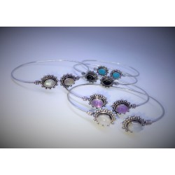 Bracelet plaqué argent monté de 2 pierres naturelles Bangle N°29