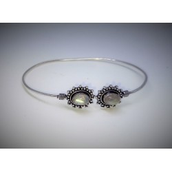 Bracelet plaqué argent monté de 2 pierres naturelles Bangle N°29