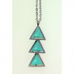 Collier acier inoxydables avec trois petites pyramides bleu turquoise