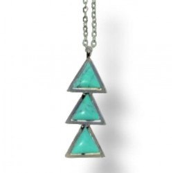 Collier en acier inoxydable avec trois petites pyramides bleu turquoise