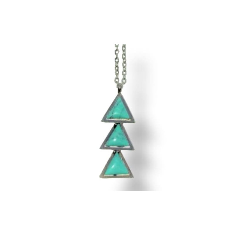 Collier en acier inoxydable avec trois petites pyramides bleu turquoise
