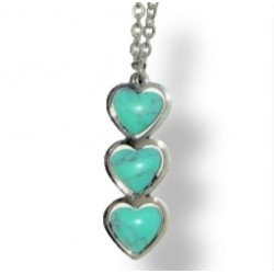 Collier, acier inoxydable, trois petits cœurs, bleu turquoise,
