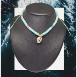 Collier perle fimo turquoise et grand coquillage
