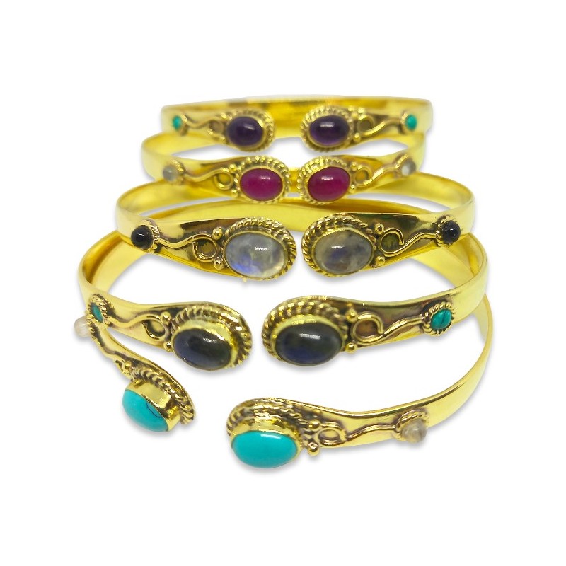 Bracelet en laiton monté avec pierres naturelles Bangle N°54