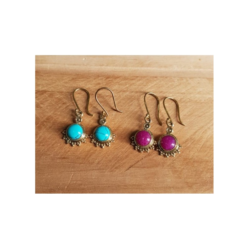 Boucle d'oreille laiton avec pierre naturelle N°54