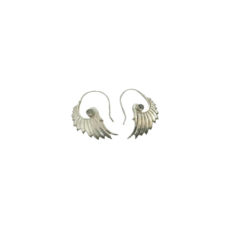 Boucles d'oreilles "ailes d'ange" plaque argent avec pierre naturelle