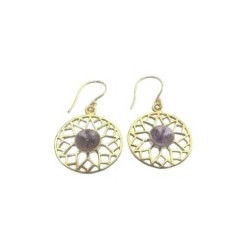 Boucles d'oreille mandala laiton avec pierre naturelle