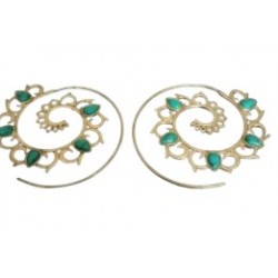 Boucles d'oreille laiton spirale avec pierre naturelle