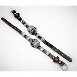 Bracelet cuir tête de mort vintage