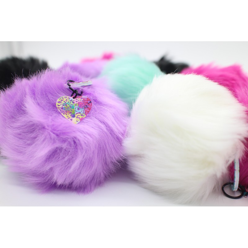 Porte clef bijoux avec pompon en  couleur rond