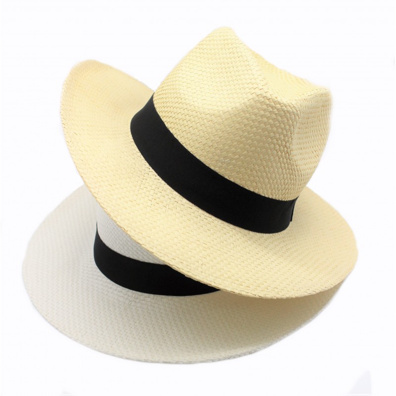 Chapeau style panama ruban noir taille 58