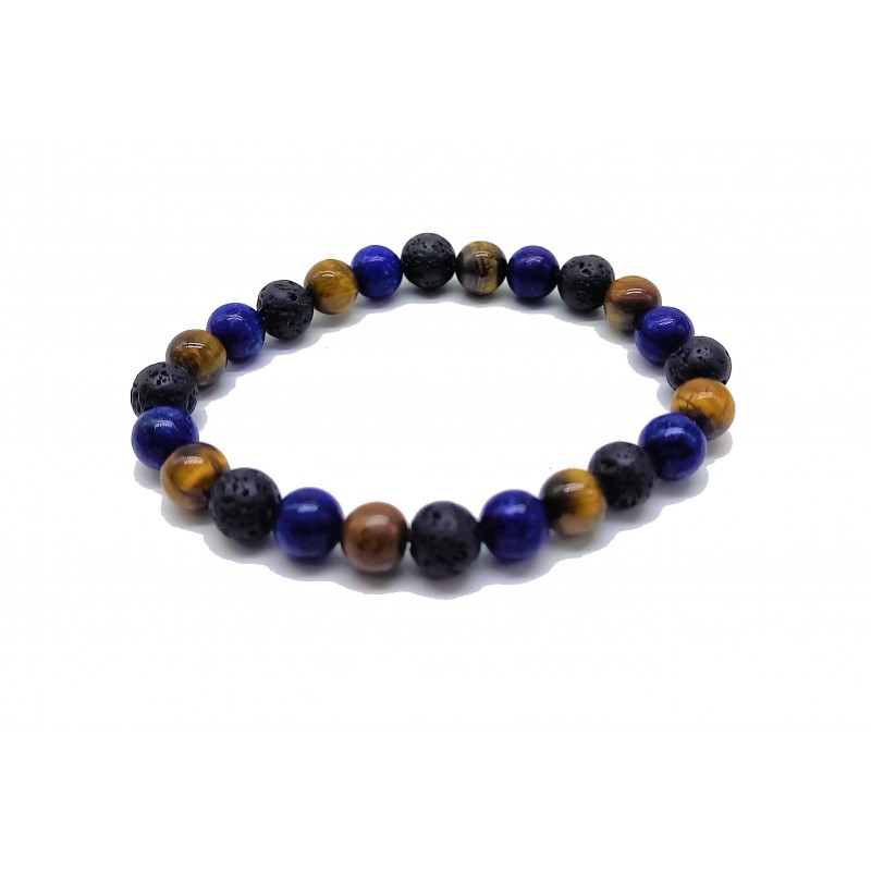 Bracelet "zen"Ø8 lapis lazuli, œil de tigre, pierre de lave 24 boule Ø8 mm