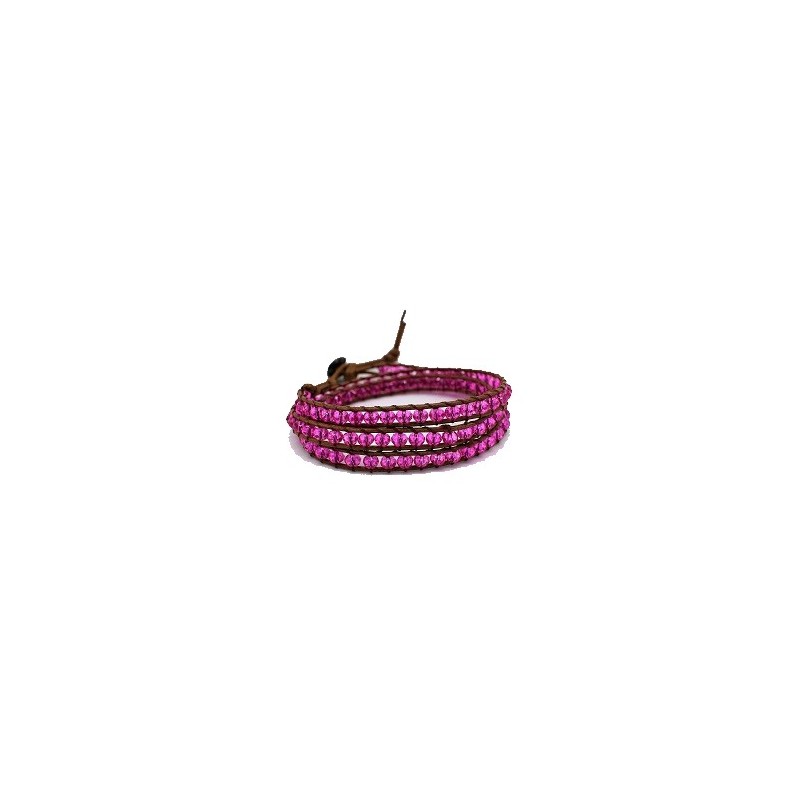 Bracelet ethnique multirang de 61 cm avec perles en cristal de couleur fuchsi