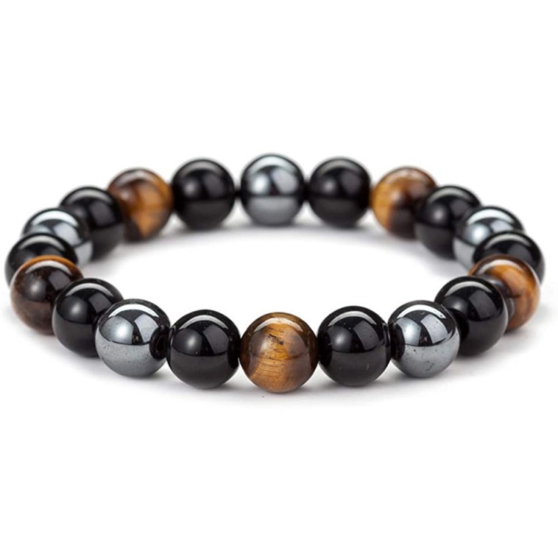 Bracelet Ø10 mm triple protection hématite, oeil de tigre, obsidienne.